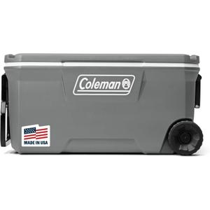 Coleman Classic Series Insulated Portable Rolling Cooler with Wheels, Leak-Resistant Outdoor Hard Cooler Keeps Ice up to 5 Days, 100-Quart (Rock Grey)