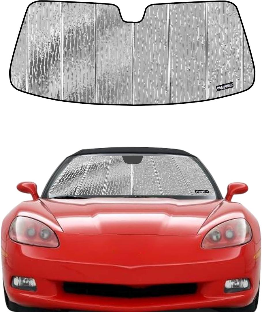 Pigenius Windshield Sunshade for Chevy Corvette C6 2009-2013, Reversible Silver/Black