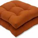 Pillow Perfect Monti Chino Solid Indoor/Outdoor Wicker Patio Seat Cushion Reversible, Weather and Fade Resistant, Round Corner - 19" x 19", Orange, 2 Count