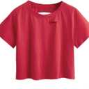 SweatyRocks Women's Summer Short Sleeve Tee Distressed Ripped Crop T-Shirt Tops (Red, S)