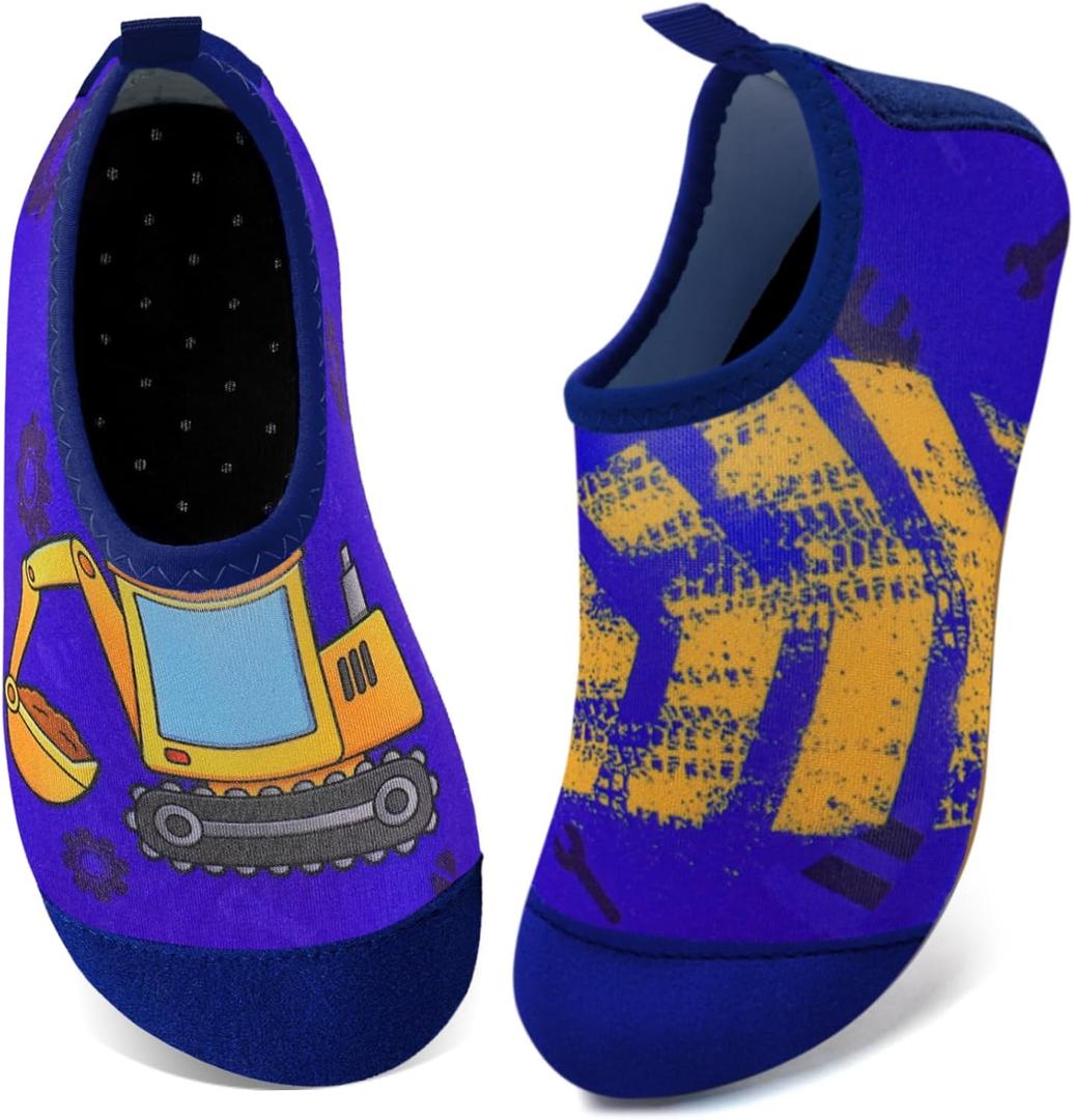 WateLves Kids Water Shoes Toddler Girls Boys Barefoot Non-Slip Quick Dry Aqua Socks for Beach Swim Walking (1-2 Little Kid, Excavator)