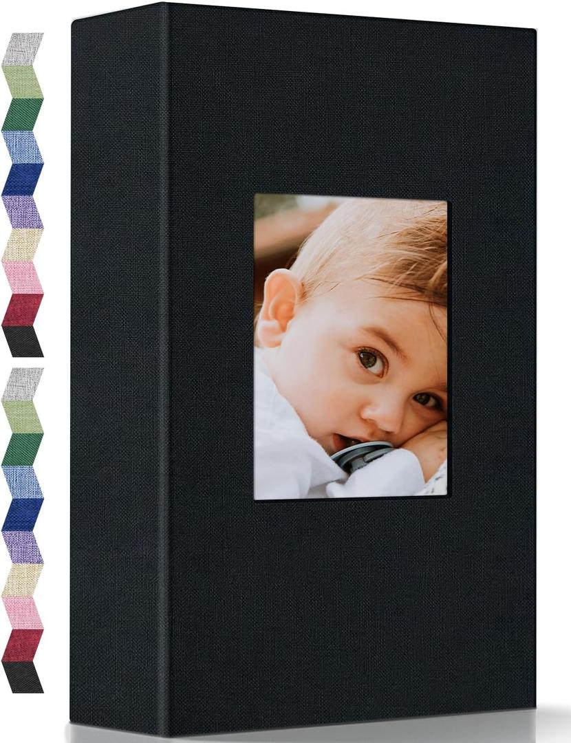 popotop Photo Album 4x6-300 Photos Linen Cover Photo Books with 300 Horizontal Pockets,Slip-in Picture Albums for Family Wedding Anniversary Baby Vacation Pictures (Black)