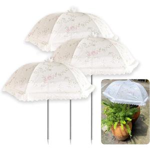 TIMSO Adjustable 3 Pack Plant Shade Umbrella for Outdoor Garden - Sun Protection Cloth & Umbrella for Plants, Potted Plants and Garden Beds (Large, White)