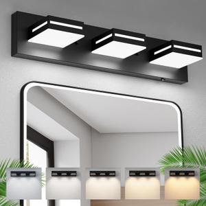 Sailstar LED Modern Bathroom Vanity Light Fixture, 5CCT 24W 3-Light Bathroom Lighting Fixtures Over Mirror, Dimmable Acrylic Vanity lights with Rotatable Heads, 20" Matte Black Bath Room for Over Sink