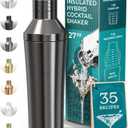 BARE BARREL Insulated Cocktail Shaker Set | Double Wall Stainless Steel | Martini Shaker for Home Bar Bartending | Built-in Drink Measure System & Strainer, Travel Bag, Recipes | Gift Set (Slate Gray)