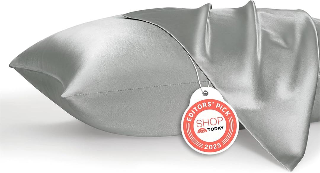 Bedsure Satin Pillowcase, Similar to Silk Pillow Cases Queen Size Set of 2, Cooling Pillow Case Covers with Envelope Closure, Room Decor Gifts for Women Men, Silver Grey, 20x30 Inches, 2pcs