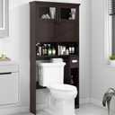 Over The Toilet Storage Cabinet, Storage Cabinet Over Toilet with Double Doors & Toilet Paper Holder Stand, Freestanding Toilet Shelf Space Saver with Anti-Tip Design & Adjustable Shelf, Espresso, W33.03'', 8.31"D x 33.03"W x 66.93"H