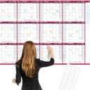 Large Dry Erase Calendar for Wall Yearly Wall Calendar Dry Erase, 58" x 37", 12-Month Undated Blank Calendar Planner, Reusable Laminated Wall Calendar, 15 Round Stickers, Perfect for Home, Office and School - Blue With Red