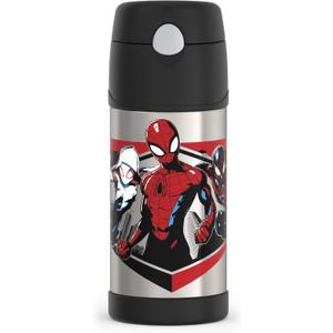 THERMOS FUNTAINER Water Bottle with Straw - 12 Ounce - Kids Stainless Steel Vacuum Insulated Water Bottle with Lid, Spiderman