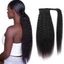 Straight Ponytail Human Hair Extensions Brazilian Wrap Around Ponytail for Black Women Unprocessed Remy Human Hair Pony Tail Clip In Extension Hairpiece 110g (Yaki Hair, 18inch)