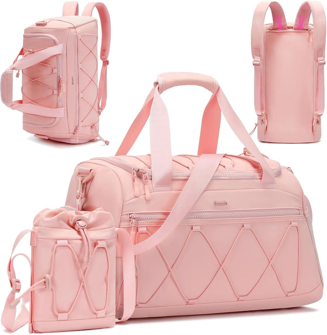 Pink Women's 40L Gym Duffel with Shoe Compartment - Carry On Weekender Overnight Bag - Personal Item Travel Workout Tote
