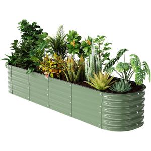 Raised Garden Bed Kit 821.4 FT Magnesium-Aluminum-Zinc Stainless Steel Metal Planter Box for Planting Outdoor Plants VegetablesLight Green (8  2  1.4 FT9 in 1)