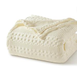 PHF 100% Cotton Waffle Weave Blanket Twin Size for Bed, Soft Lightweight & Breathable, All-Season Comfort, Luxury Aesthetic Woven Bedding for Home Decor, 66"x90", Cannoli Cream