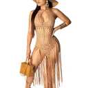 Anna-Kaci - Crochet Tassel Swimsuit for Women Summer Beach Dress (L)