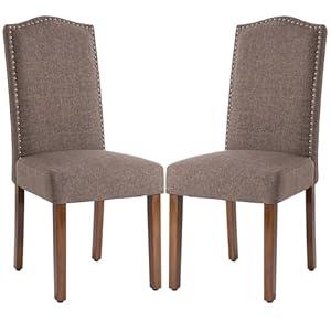 Stylish Upholstered Parsons Dining Chair Kitchen with Silver Nailhead Trim and Sturdy Solid Wood Legs. 2 Pcs