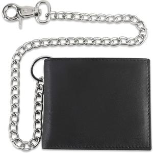 CLASSIC RFID Blocking Mens bi-fold Style Cowhide Leather Steel Chain Wallet, texas black