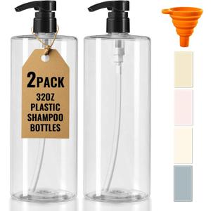 2 Packs 32-Ounce Clear Pump Bottle with Black Pump for Body Wash
