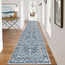 KUTA Vintage Floral Washable Runner Rug 2.6x12, Non-Slip Hallway Kitchen Rugs Blue White with Rubber Backing,Ultra Soft Printed Distressed Modern Extra Long 12ft Carpet Runners Indoor for Bedroom