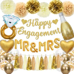 Gold Engagement Party Decorations Just Engaged Decorations Happy Engagement Banner Married Decorations Congratulations Wedding Bachelorette Party Decorations