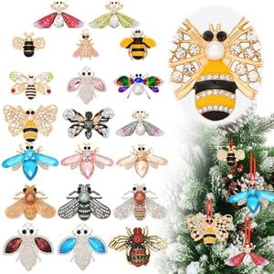 Craftsatin 20 Pcs Christmas Bee Ornaments Cute Animals Honey Bumble Christmas Ornament Xmas Tree Hanging Decorations Bee Lovers Themed Decor Gifts for Women Mom Grandma Keepsake