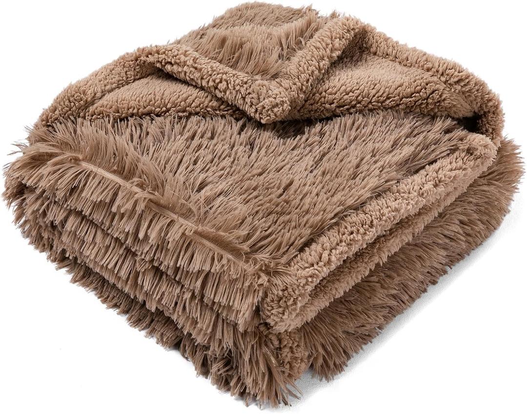 Waterproof Dog Blanket Brown Fluffy Long Faux Fur Pet Throw Blankets 28x20in for Couch Love Bed Cover Washable(Brown,XS)