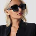 Trendy Square Sunglasses for Men Women Fashion Thick Rectangle Sun Glasses UV Protection Shades Designer Style (Black)