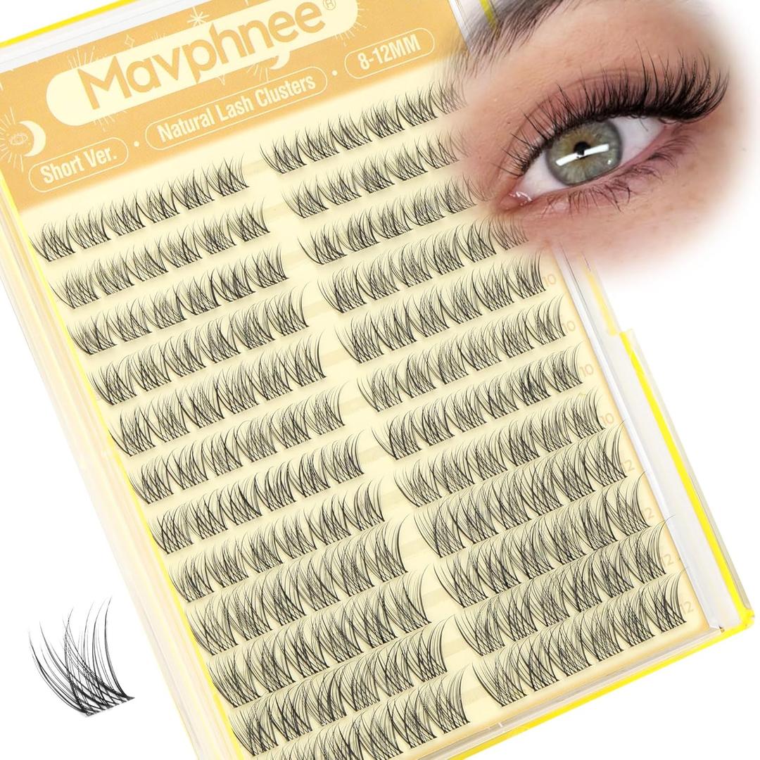 Short Lash Clusters Natural Cluster Eyelash Extensions 8-10-12MM Clear Band Cluster Lashes Extensions Wispy Individual Lashes CC-Curly Eyelash Clusters Pestaas Postizas Naturales 144Pcs DIY Lashes