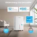 4500 Sq.ft Energy Star Dehumidifier for Home Basement, Glowells 52 Pints Large Room Dehumidifier with Drain Hose & Water Tank 0.58 Gal, Dehumidifiers with Smart Humidity Control, Auto Defrost