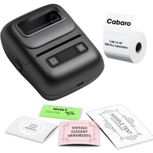 cabaro Label Maker Machine with Tape, 2 Inch Bluetooth Thermal Label Printer, Portable Inkless Sticker Printer for Small Business Office School Home, Barcode Address Logo Labeler for Phone, Black