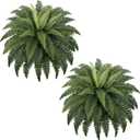 Fake Ferns - Set of 2 Faux Boston Ferns Large Artificial Plants, 40 Leaves per Bouquet, 35 Inches Large Artificial Ferns for Outdoors/Indoor Home, Office, Garden Decoration