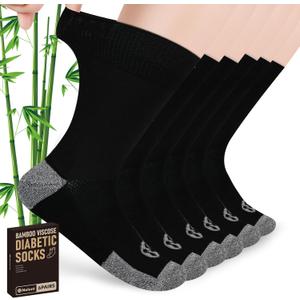 NOLUNT Diabetic Socks for Men,6 Pairs Crew Men's Diabetic Neuropathy Socks 9-12 (Large, Black)