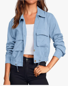 Onedreamer Women's Military Safari Cropped Jackets Button Down Lightweight Oversized Utility Anorak Coat with Pockets, Medium