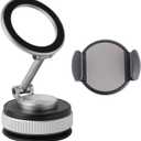 [Newly Upgraded] Metal Magnetic Car Phone Holder | Dual Insurance of Vacuum + Adhesive | 360 Rotation Without Dead Angle | Magnetic Ring Included(for iPhone & Android) (Gray+Clip)