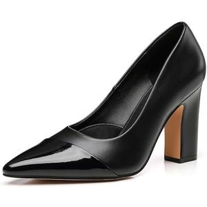 Trary Heels for Women Closed Pointed Toe Chunky Pumps Shoes Women Block High Heels Comfortable Slip-On Dress Office Party Wedding Shoes 3.54" Heel 8.5