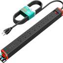 QBA 8 Outlet Heavy Duty Power Strip with USB Ports, Rack Mount Surge Protector with 360 Rotating Brackets, USB C PD 20W, Wall Mount Power Strip for Home Office Garage Workshop