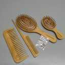 Combeter Bamboo Hair Brush and Comb Set (4PCS) Natural & Eco-Friendly Detangler Comb for Women, Men & Kid, Reduces Frizz, Promotes Healthy Hair Growth Wooden Paddle Brush with Scalp Massage