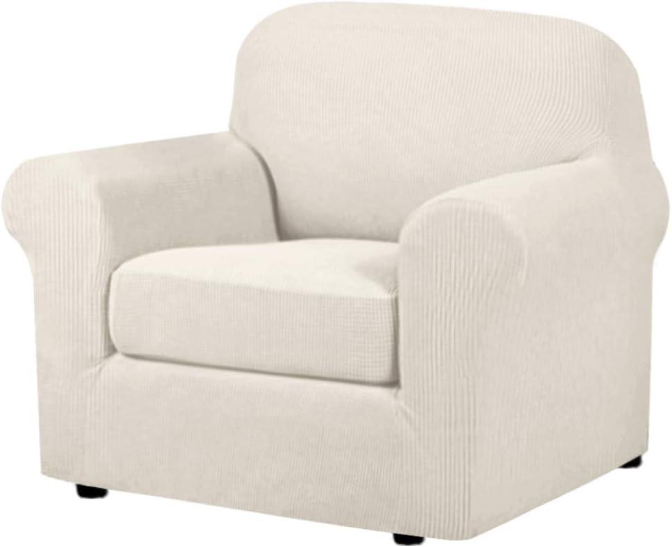 H.VERSAILTEX 2-Pieces Armchair Cover Chair Slipcovers with Arms Furniture Protector Cover Fit Width Up to 47 Inch, Jacquard Spandex Polyester Couch Covers Armchair Slipcover - Ivory, Chair (Small)