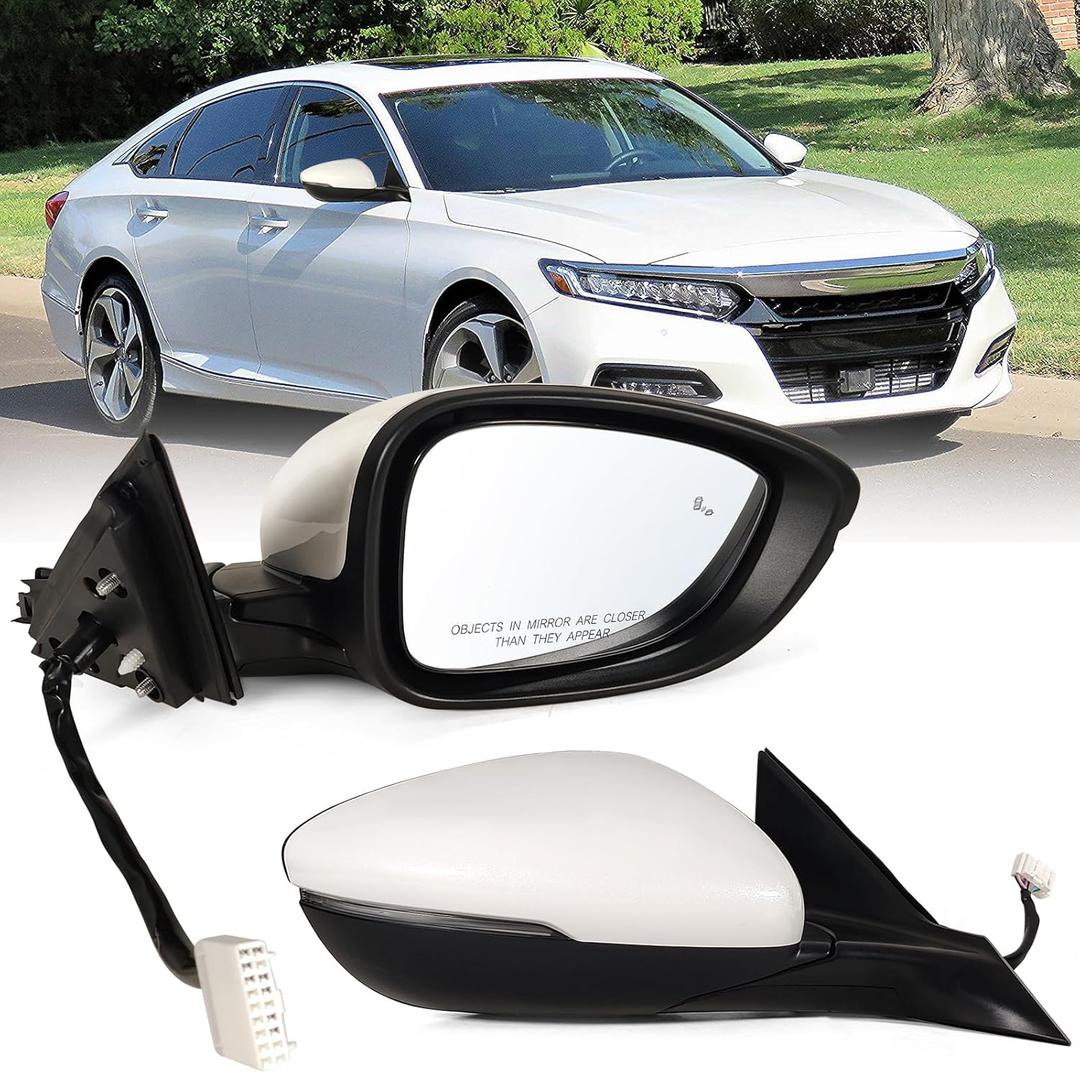 Right Passenger side Mirror Fits 2018-2022 Honda Accord With Power Glass, Heated, Blind Spot Detection,Turn Signal and Manual Folding Match to Platinum White Pearl Replace HO1321330 8Pins