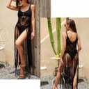 Women's Hippie Beach Swimsuit Cover Up Sexy Crochet Bikini Cover Summer Pool Swimwear Tassel Dresses, 
Size: Bust 36.22 inches, Length 47.24 inches