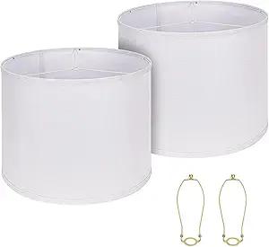 Drum Lamp Shades Set of 2, White Large Lampshades 12" Top X 14" Bottom X 11" Height, ALUCSET Large Lampshades Spider Fitter, Natural Linen Lamp Shade, Easy Assembly Required with 2 Lampshade Holders