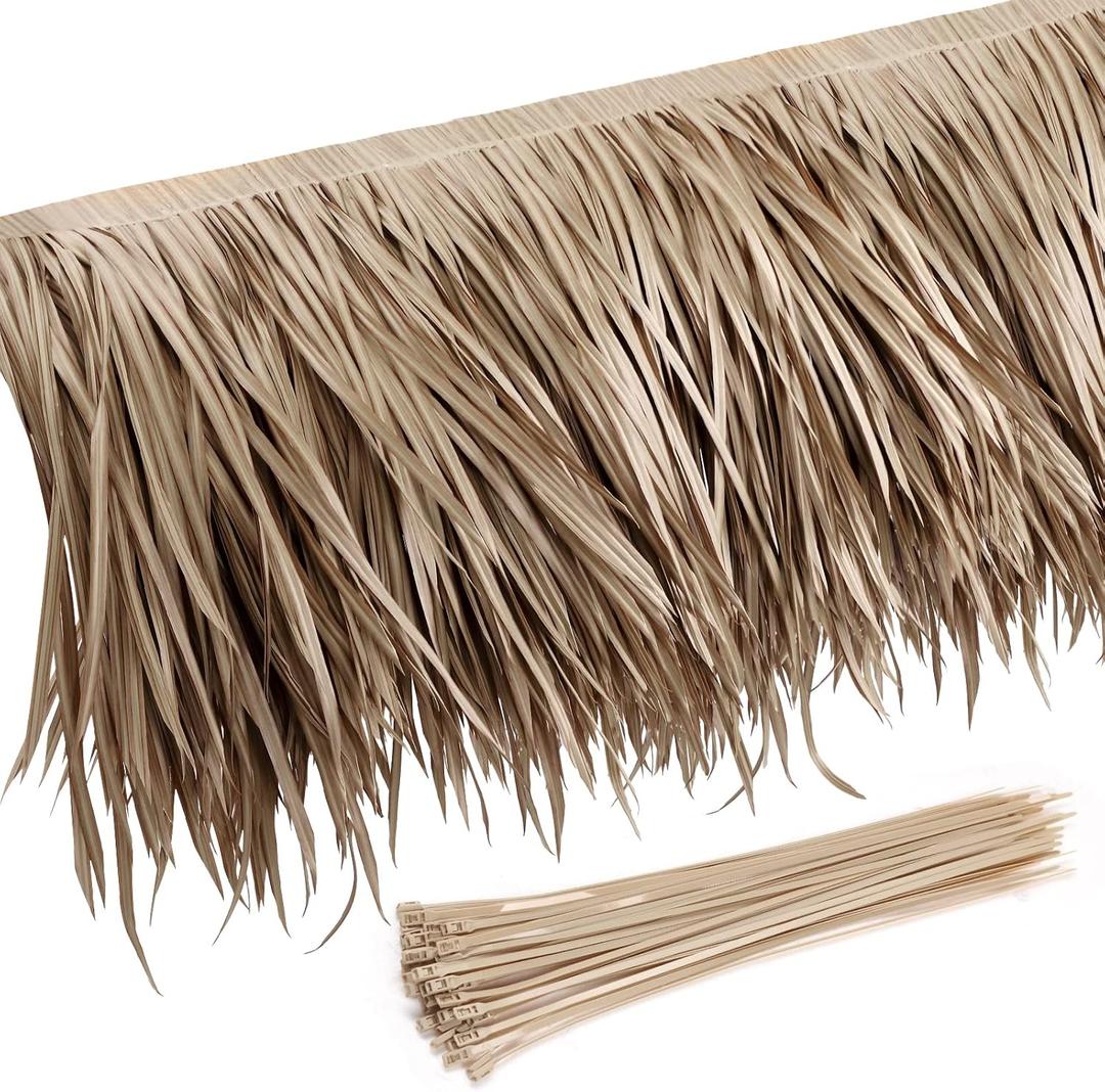 Sawysine Tiki Grass Mexican Thatch Palm Thatch Roll Duck Grass Blind Artificial Straw for Roof Tiki Bar Hut Umbrella Outdoor Decorations(1.6 x 6.6 ft,Grey) (Gray)