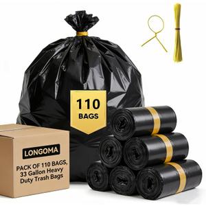 33 Gallon Trash Bags, Heavy Duty Garbage Bags 110 Count 1.7 MIL, 31.5" x 39.4" Large Black Can Liner 30 31 32 Gallon Plastic Bolsas para basura For Home Commercial Construction Outdoor Yard