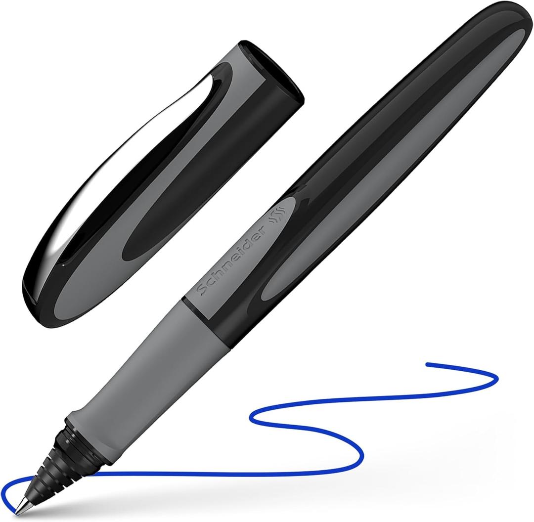Schneider Ray Cartridge Rollerball Pen M (Medium), Refillable, Onyx Barrel, Royal Blue Erasable Ink Cartridge, Pack of 1 Pen (187807)