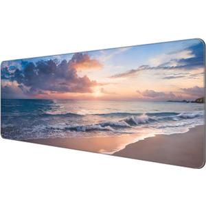 Dynippy Thin Extended Gaming Mouse Pad with Stitched Edges Large Mousepad Long XXL Keyboard and Mouse pad Desk Mat for Gaming Office & Home - Galaxy Space (Beach)
