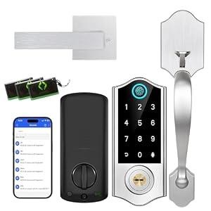 Harfo Fingerprint Smart Door Lock for Front Door with Handle Set, App Control, Keyless Entry Door Lock Keypad Deadbolt, Digital Electronic Touchscreen Front Door Lock Set, Auto Lock, Satin Nickel