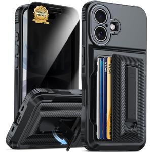 for iPhone 17 Case Wallet with Card Holder+1 Screen Protector | [RFID Blocking][Kickstand][Full Camera Protection] Military Drop Protection Wallet Case for iPhone 17 Black