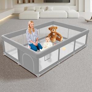 Baby Playpen 74x50 inch, Playpen for Babies and Toddlers, Baby Play Pen Design with External Zipper Gate, Play Yard with Non-Slip Suction Cups on The Bottom