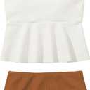 SHENHE Girl's 2 Piece High Waisted Ruffle Waffle Swimsuit Bathing Suit Bikini Sets (Brown)