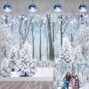 Winter Snowy Forest Backdrop 9x6FT Winter Wonderland Christmas Tree Snow Scene Photography Background Christmas Family Holiday Party Decoration Banner Supplies