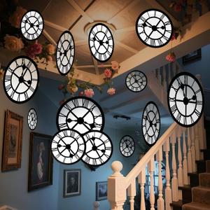 Soulchen 20 Pcs Wonderland Tea Party Decoration Clock Hanging Banner Wonderland Garland Baby Shower Decoration Curious Clock Background for Birthday Baby Shower Party Supplies